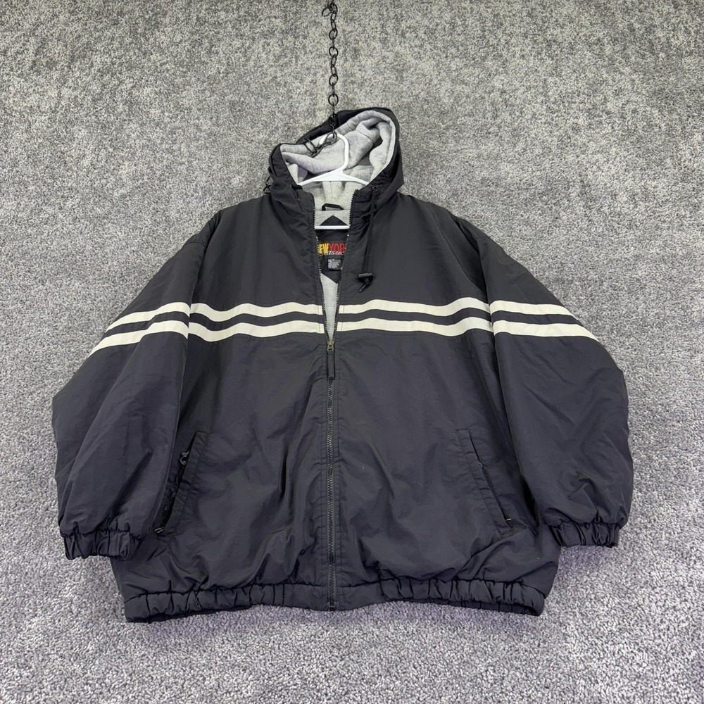 New York Classics Jacket Womens 18 Black Hooded Striped Lined Full Zip Casual